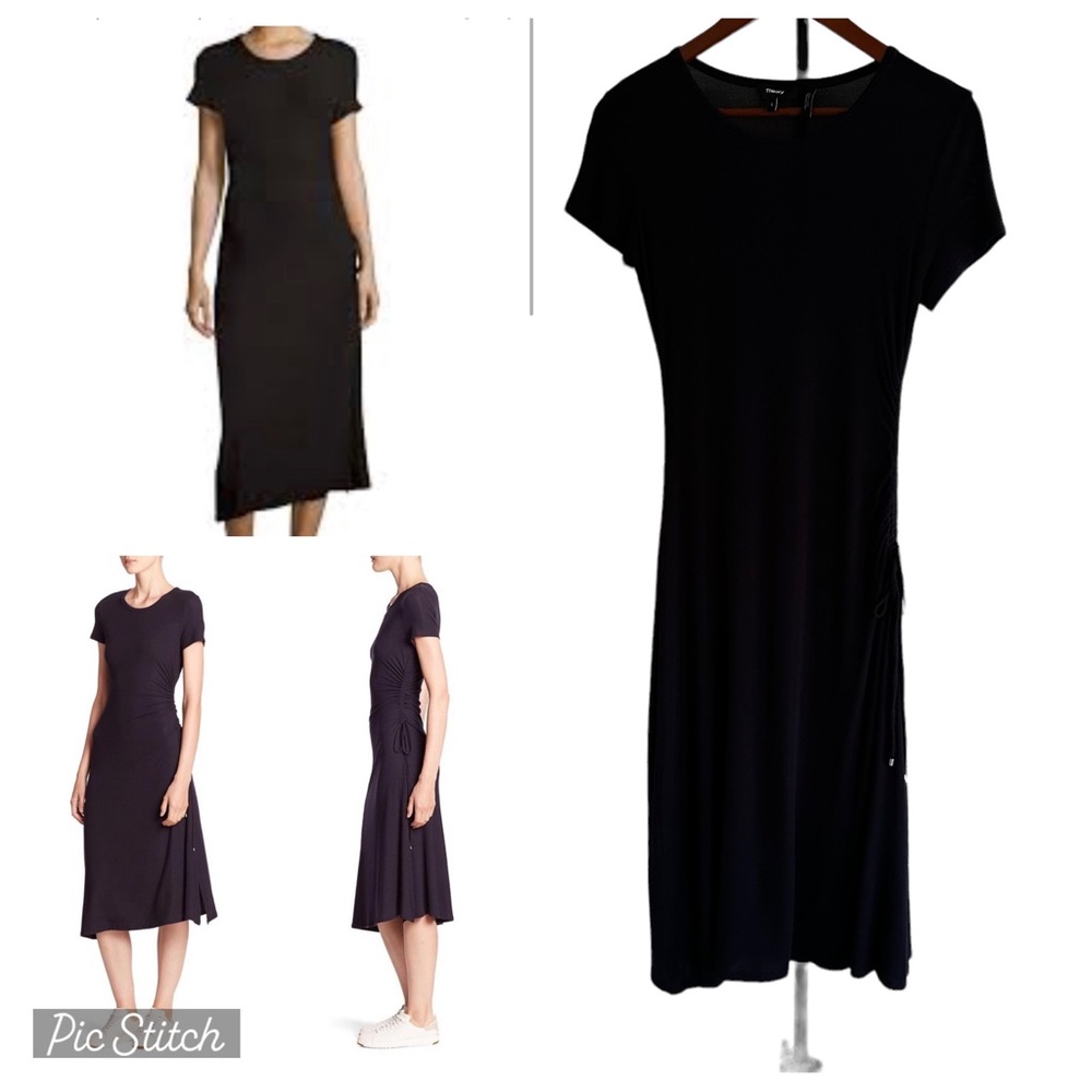 Theory Jilaena Black Dress Size Small Rouched Side Bottom Side Slit Lightweight